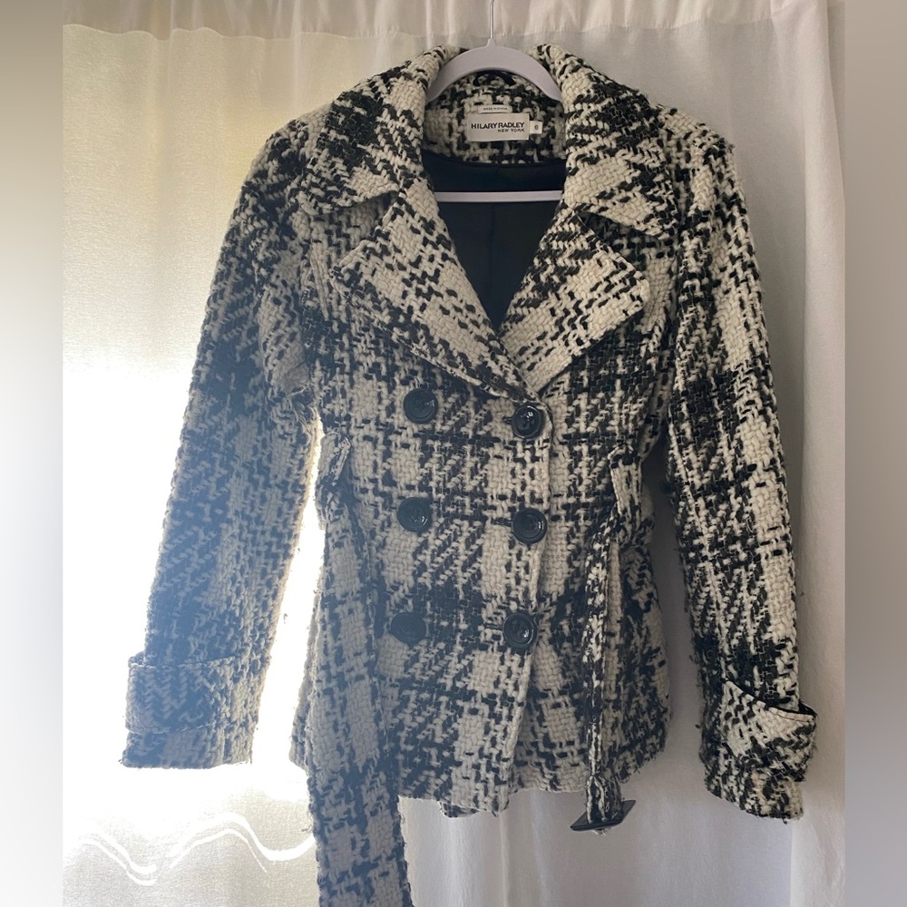 HILLARY RADLEY Plaid Pea Coat Size 6